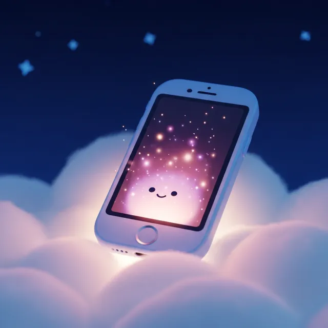 Bulutların üzerinde Harmonia Kids uygulamasını gösteren telefon