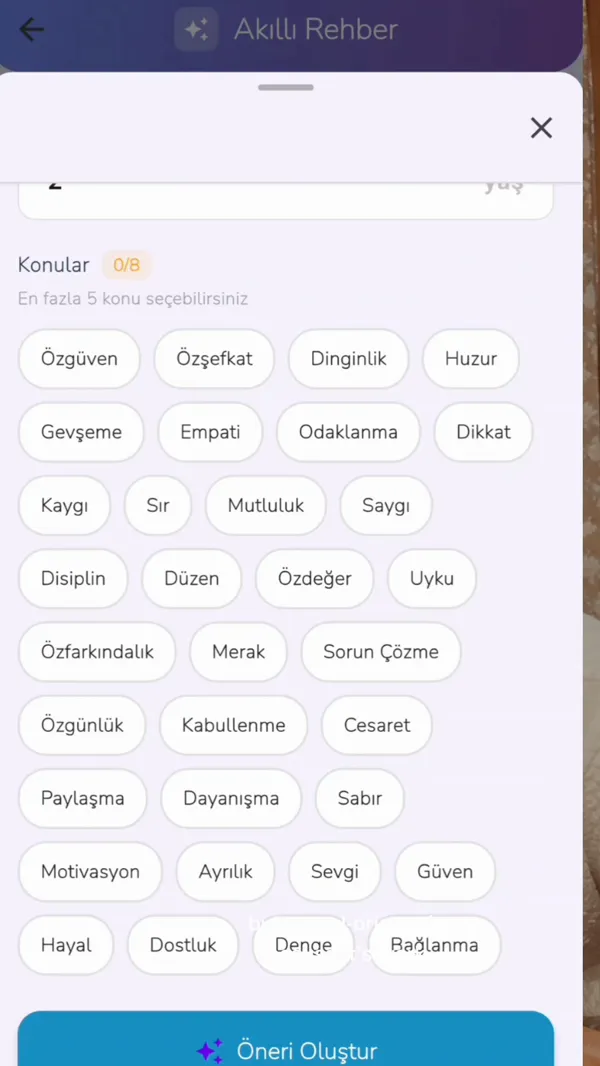Akıllı Rehber ekranı: 2 yaş için “Uyku Rutini” başlıklı öneriler ve oynatma listesi